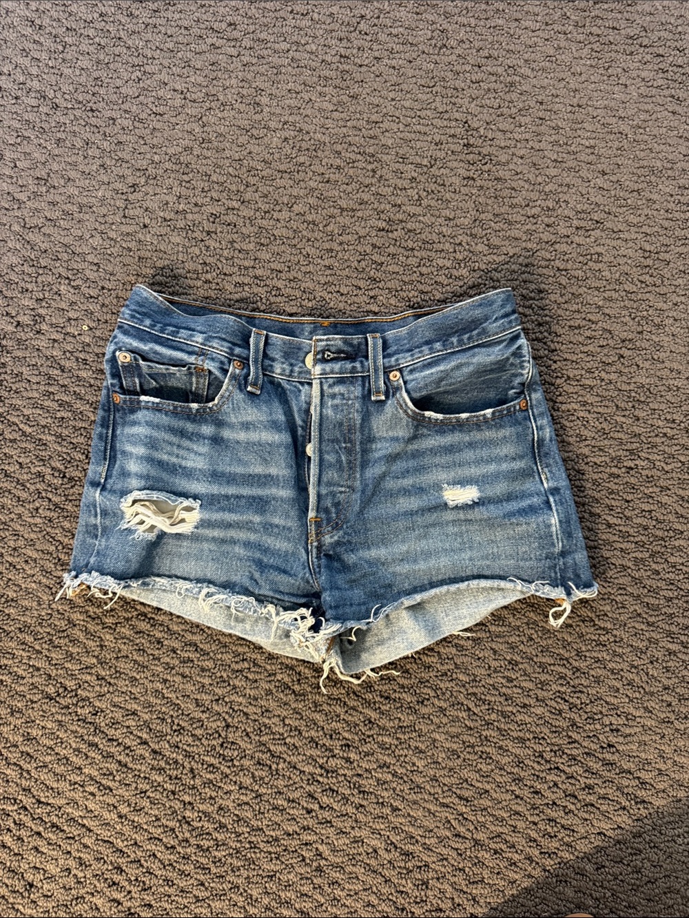 Levi's Distressed Button-Fly Denim Shorts - Blue - Picture 5 of 5